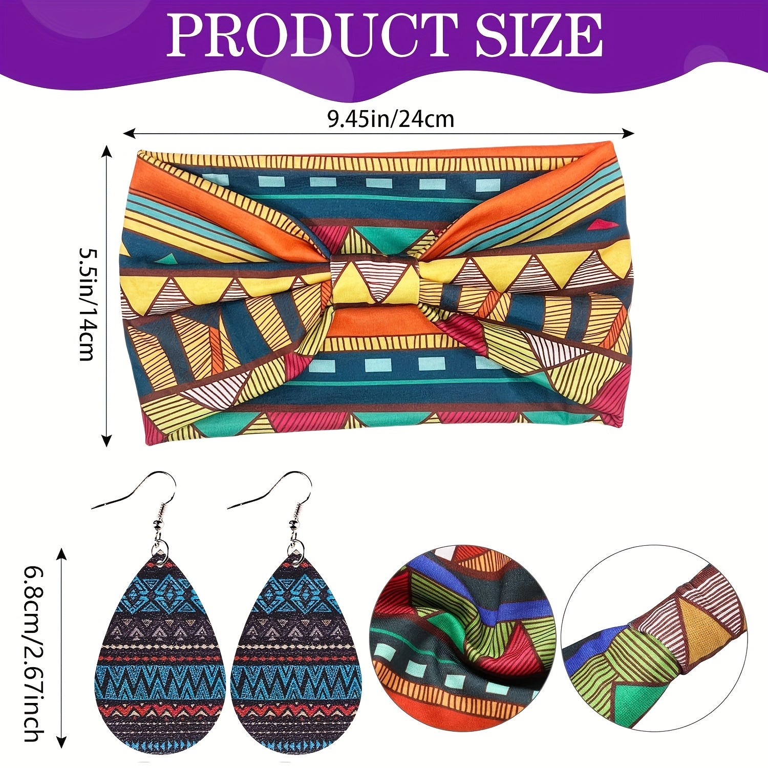 Four Sets of African-Style Headbands, Featuring Earrings, a Stretchable Wide Headscarf, Elastic Yoga Headbands, Hair Nets, And Sporty Printed Hair Accessories, Suitable for Women.