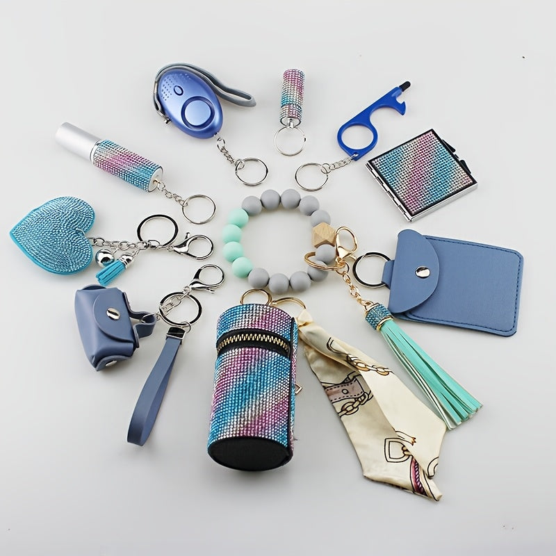 11pcs Women's Personal Set, Including Alarm, Door, Mirror, Lipstick Case And Other Freely Combinable Accessory Keychains, Convenient Hanging Decorations, Perfect Christmas Gift