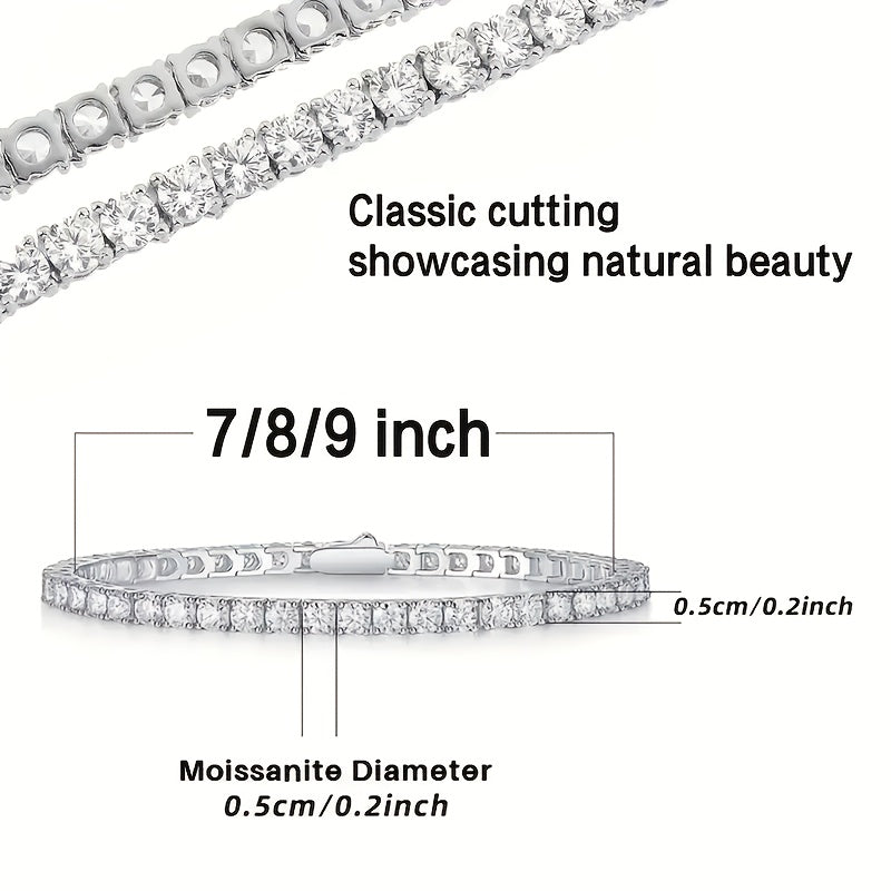 Ladies' Exquisite Jewelry Gift - 0.196Inch Moissanite Tennis Bracelet, 925 Silver, Luxurious Birthstone Bracelet, Handcrafted, Shiny Faceted Cut, A Symbol of Female Festivals, Parties And Dates, Gift Bag - Total Weight of The Product (0.65 oz)