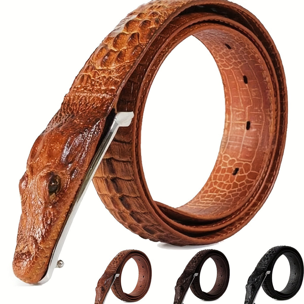 Men's Crocodile Pattern Design Belt Crocodile Leather Embossed Belt Two-layer Cowhide Belt
