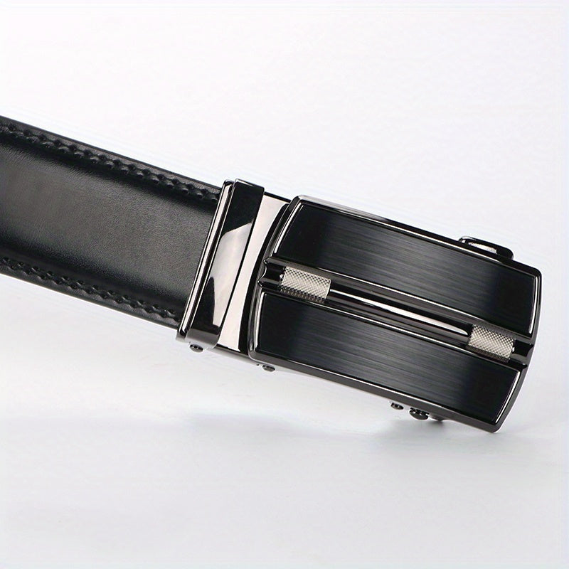 2pcs Genuine Leather Ratchet Belt for Men - Adjustable Automatic Buckle, Versatile Casual Business Style, Durable Alloy Buckle, High-Quality Leather Panel, Easy to Wear And Suitable for Any Occasion