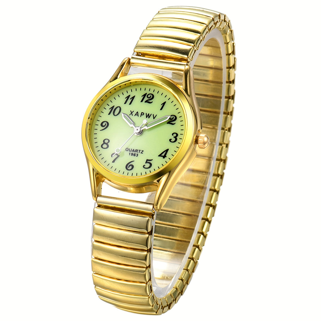 Fashion Simple Small Women'S Elastic Watch, Analog Quartz Wristwatch, Alloy Stretch Band, Large Arabic Numerals Scale Dial, Clear And Easy To Read, Round Case, Mother'S Day Birthday Anniversary Christmas Gift