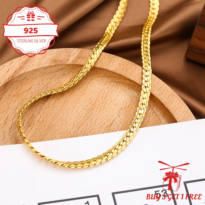 Handcrafted, 5Mm 24K Gold-Plated 925 Silver Flat Lace Necklace, Unisex Hip-Hop Festival Party Style, Vintage Exquisite Jewelry Gift for Her/Mom/Girlfriend, Elegantly Packaged in a Gift Box (Buy 3 Get 1 Free), Total Product Weight (6.24G)