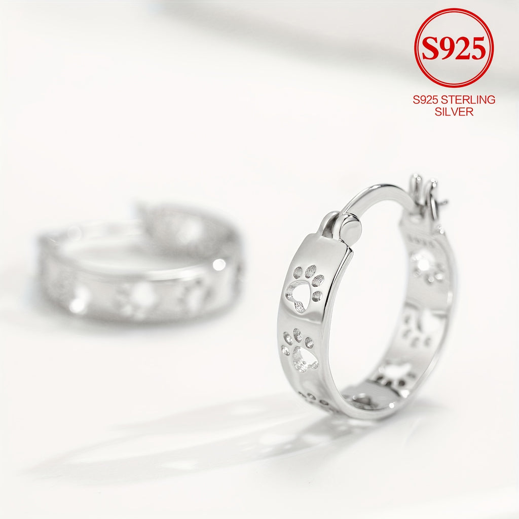 925 Sterling Silver Hoop Earrings for Simple Holiday Style, No Mosaics, Everyday and Gift Occasions, Valentine's Day Gift Ideas, Elegant Animal Claw Jewelry for All Seasons