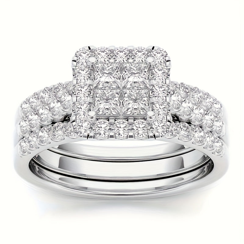 9pcs Classic Princess Bridal Engagement And Wedding Ring Set with Synthetic Zirconia Rings for Perfect Daily Women'S Clothing Matching Jewelry Additions Gifts for Girlfriend And Wife