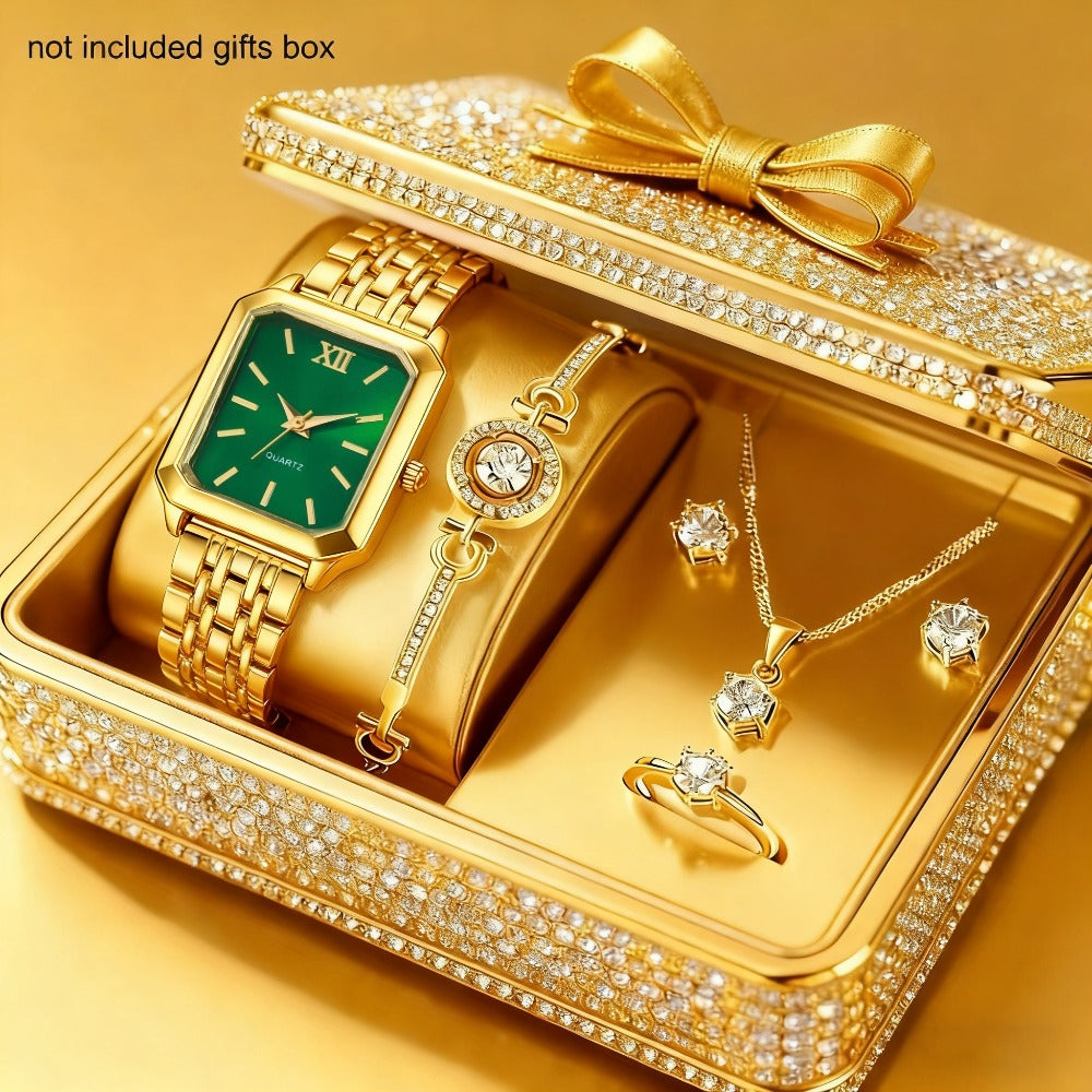 6pcs/Set Women Watches Set And 5pcs Luxury Jewelry for Women Set, Bracelet, Necklace, Earrings For, Ring, Elegant Watches for Women Set, Perfect for Mother'S Day, Valentine'S Day Birthday Gifts for Women, Women'S Watch, Boxes Not Included