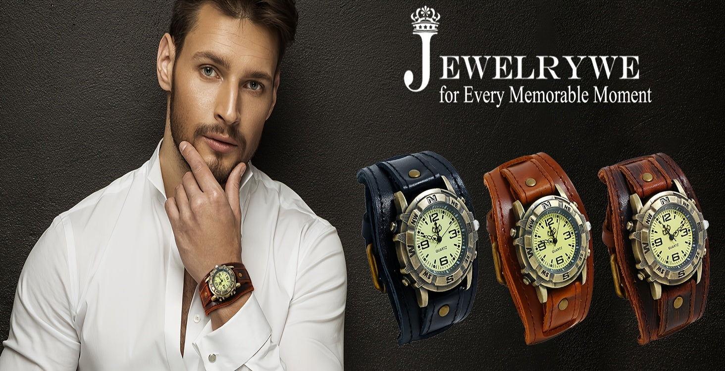 Vintage Steampunk Wide Leather Strap Analog Quartz Watch, Biker Watch, Round Case, For Men And Women, Halloween Christmas Father'S Day Mother'S Day Gift