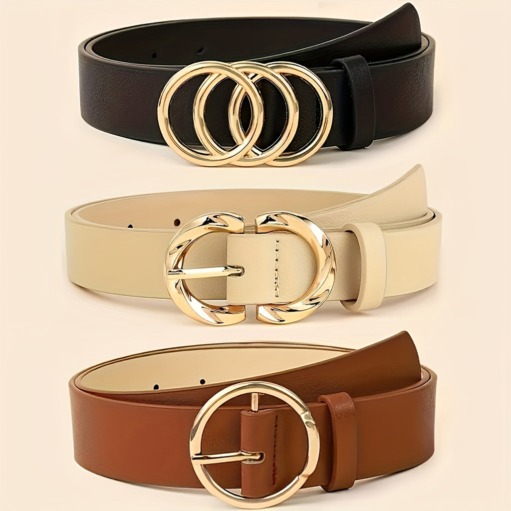 A 6pcs Collection of Stylish And Practical Women'S Belts, Featuring Classic Designs for Jeans And Dresses, with Metal Buckles in Three-Ring, Two-Ring, And One-Ring Styles. These Solid Color Belts Are Elegant Additions for Daily Wear And Versatile Fo