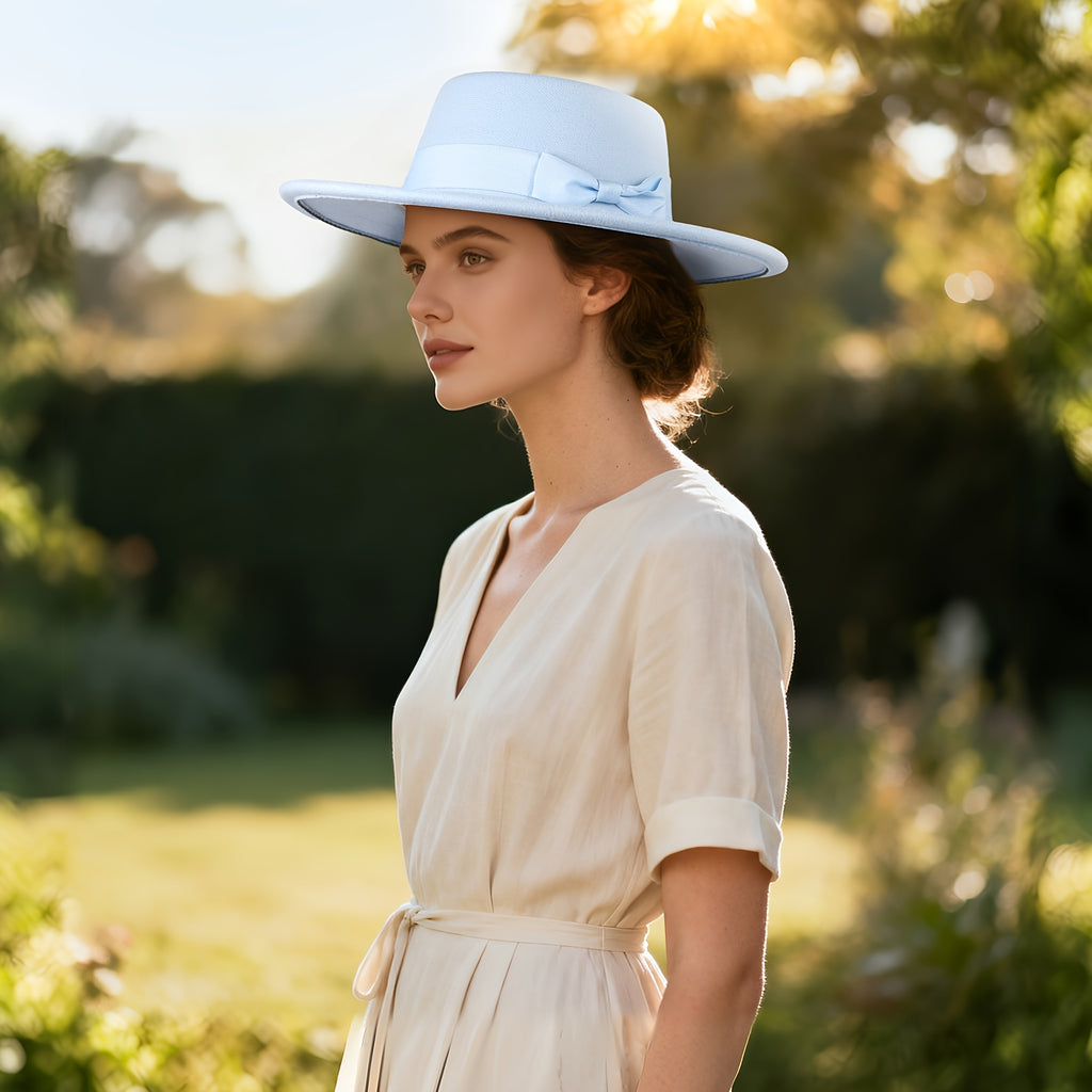 Women's Ladies Elegant Bow Fedora Hat Wide Brim Felt Hat Panama Church Derby Top Hat