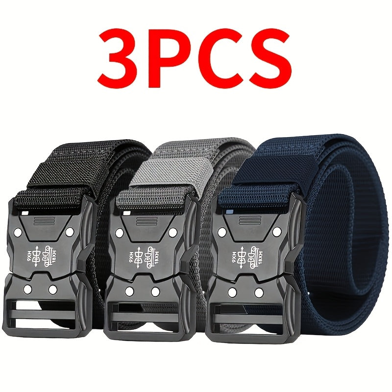 Set of 3 Stylish Belts for Men Featuring a Quick-Release Buckle, Available in 4 Colors, Measuring 49.2 Inches by 1.49 Inches, Made from Durable Nylon, Perfect for Everyday Use