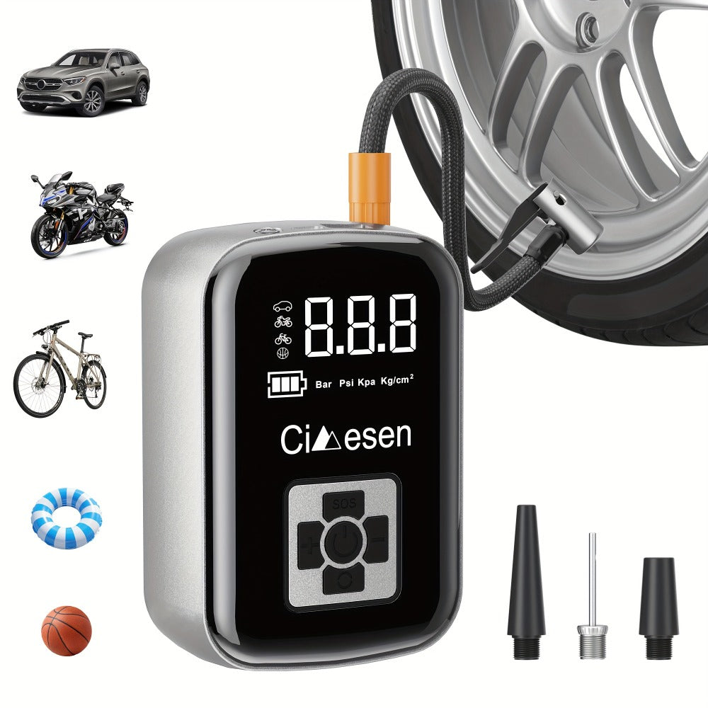 1pc Tire Inflator Portable Air Compressor, Fast Cordless Air Pump, Digital Display With Multi-function Nozzle Adapter And Long-lasting Lithium Battery For Car Motorcycle Bicycle Tire Ball, Auto Parts
