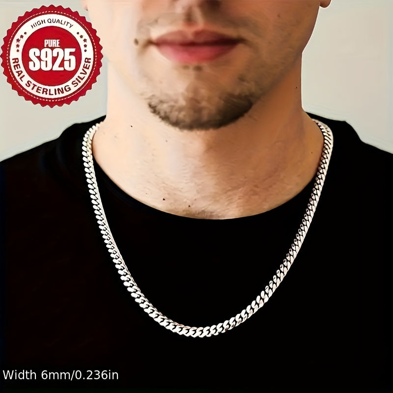 Buy two,Get one Free,Cuban Link Chain for Men Silver Chain for Men 925 Sterling Silver Necklace for Men Women Cuban Chain Necklace Silver Toned Width 4/6mm Mens Chain Necklaces 18, 20, 22, 24, Inch