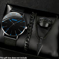 4pcs Men's Watch + Triangle Spearhead Necklace Set, Casual Business Quartz Men Watches, Fashion Accessories, Suitable for Any Occasion, Gifts for Men