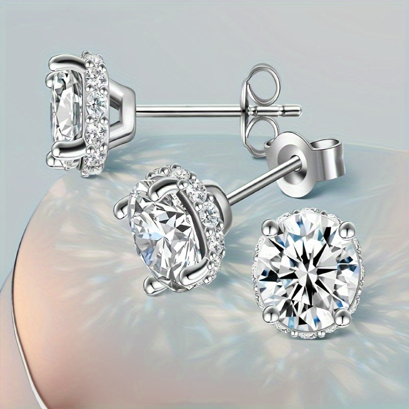 1 Pair Of 1 Carat Moissanite 925 925 Silvery Plated Stud Earrings, Luxurious, Bohemian Chic Design, Simple And Elegant Accessories for Men And Women, Ideal Gift for Valentine's Day, Christmas, Birthdays, Anniversaries And New Year's Celebrations