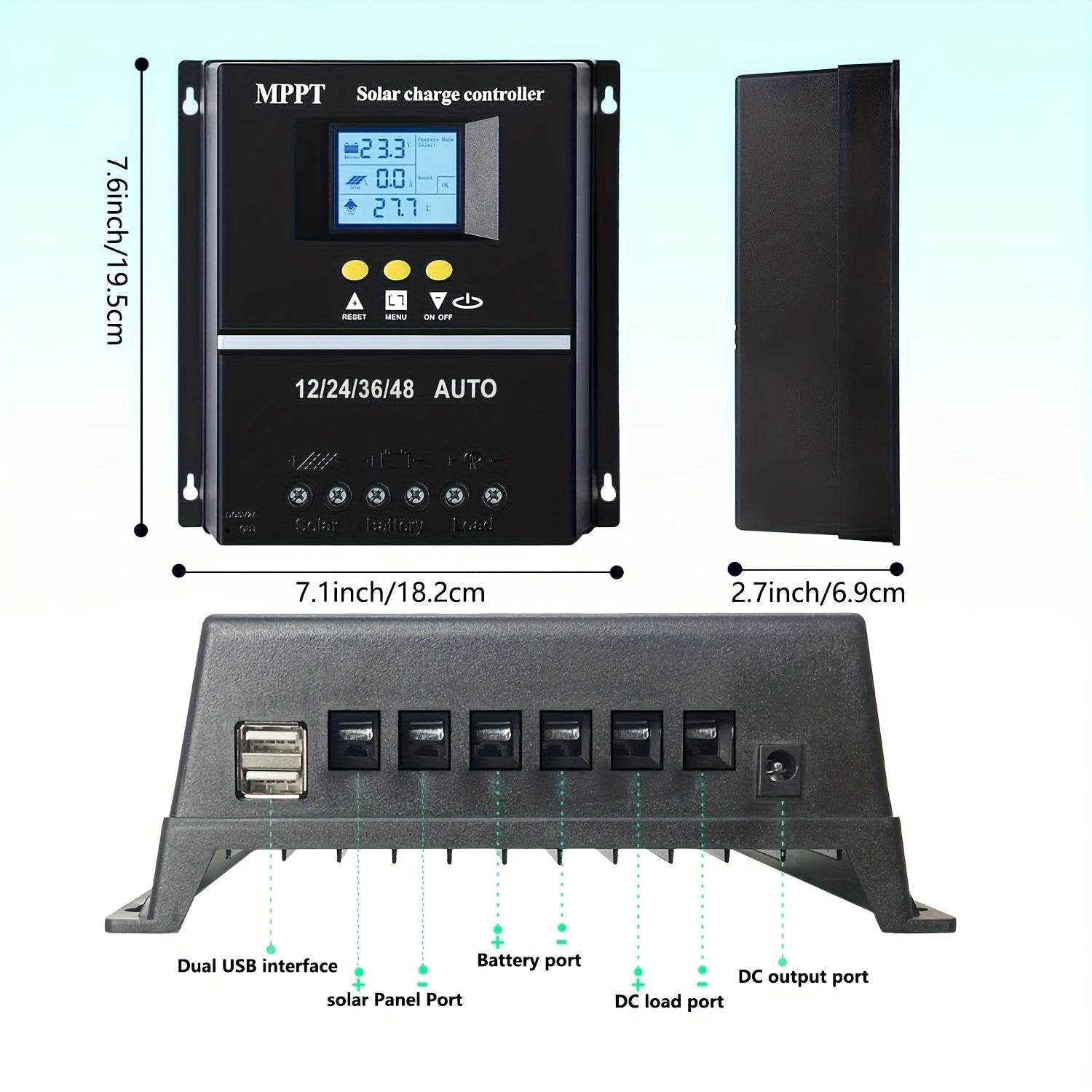 100A MPPT Solar Charge Controller with LCD Display, Auto Tracking, Compatible with Lead-Acid Batteries, Ternary Lithium Batteries, Lithium Iron Phosphate Batteries, Suitable for Off-Grid Solar Systems, Rvs, Ships, Without Battery