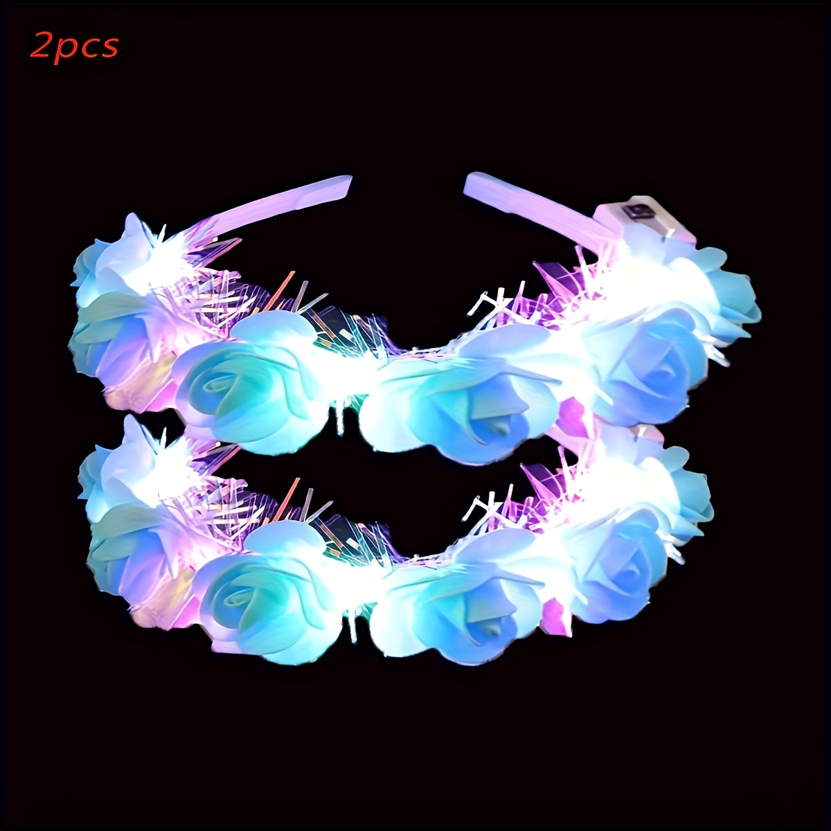 2pcs Light Up Hairband with Cartoon Cat Ears, Princess Theme Party Headband, Plastic, Button Battery Powered, with Included Batteries, for Birthday, Graduation, Christmas, Halloween, New Year, Universal Celebrations