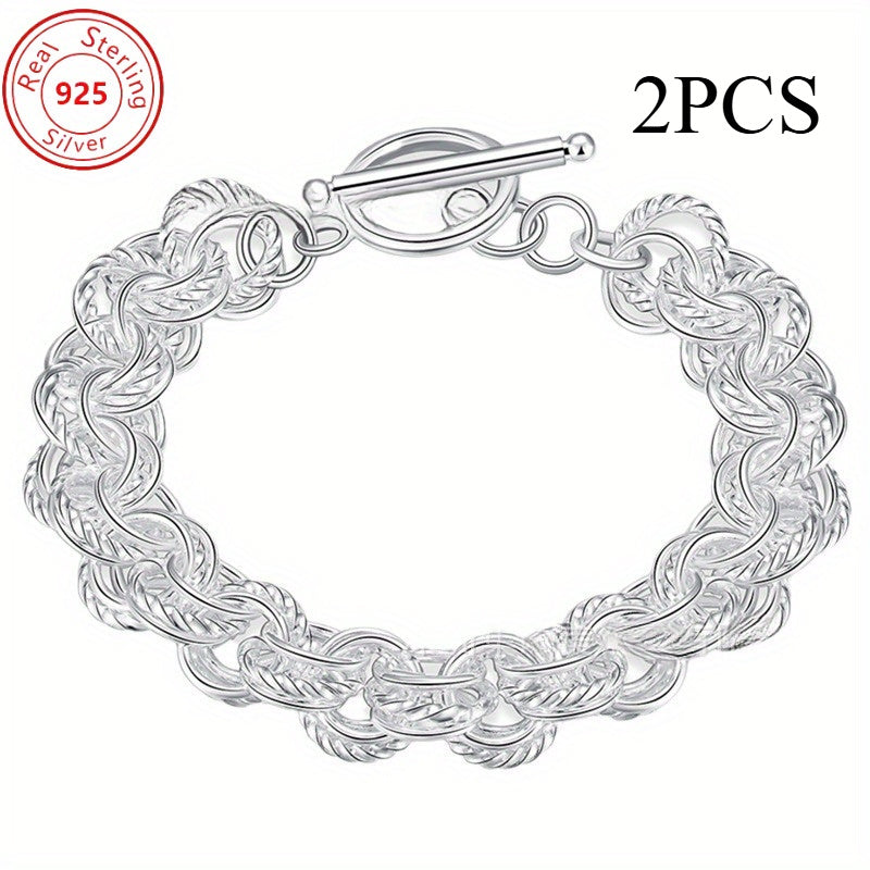 Set of 2 - S925 925 Silver - Elegantly Twisted Double Ring Bracelet - a Stylish And Minimalist Design - Perfect for Daily Use And Celebrations - Ideal for Valentine'S Day, Mother'S Day, Or Birthday Presents