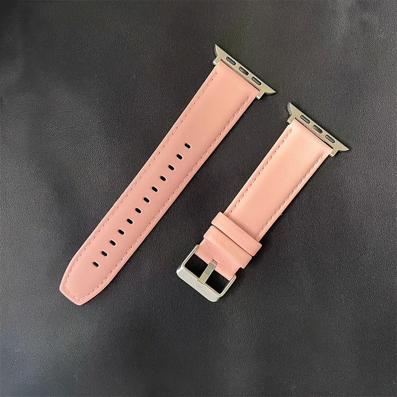Calfskin Leather Watch Band Compatible with Apple Watch Series SE/3/4/5/6/7/8, 38mm/40mm/41mm/42mm/44mm/45mm/49mm, Preppy Style with Deployant Clasp, Unisex Wristband Replacement
