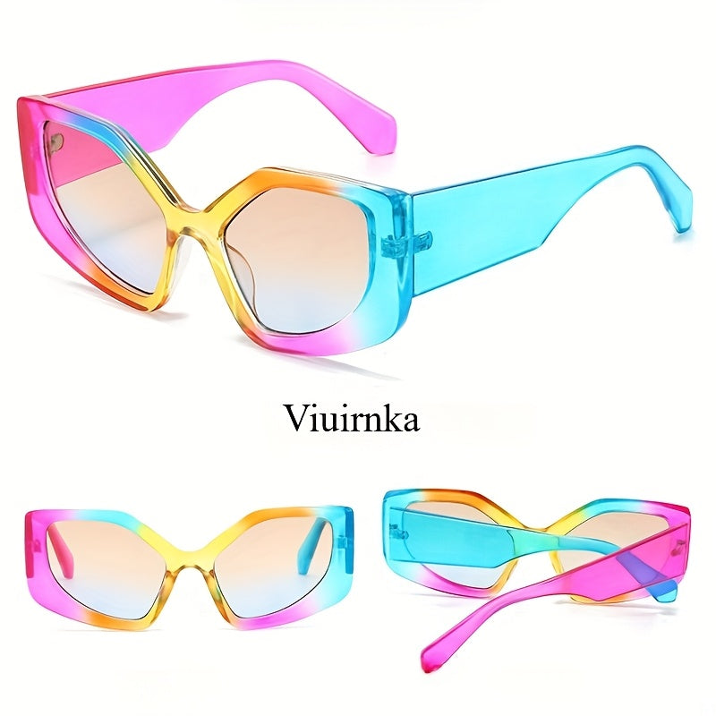 Women's Trendy Polygonal Fashion Glasses, -Color UV400pcs Lenses with Lightweight Frame, Versatile Fashion for Beach/Vacation/Travel, Includes Protection Case, Stylish Unisex Accessory