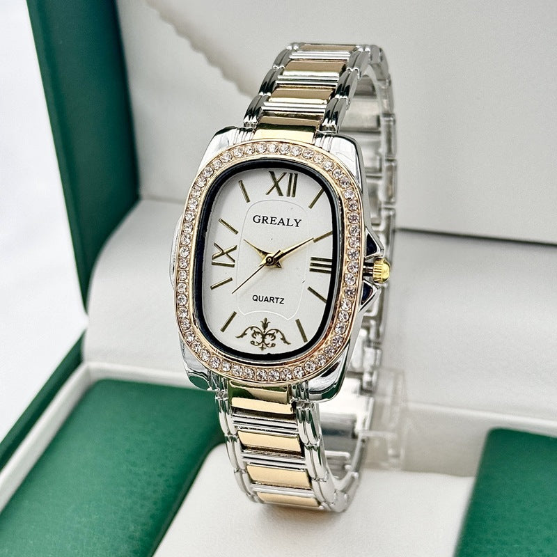 Women'S Elegant Oval Dial Watch Roman Dial Female Quartz Watch