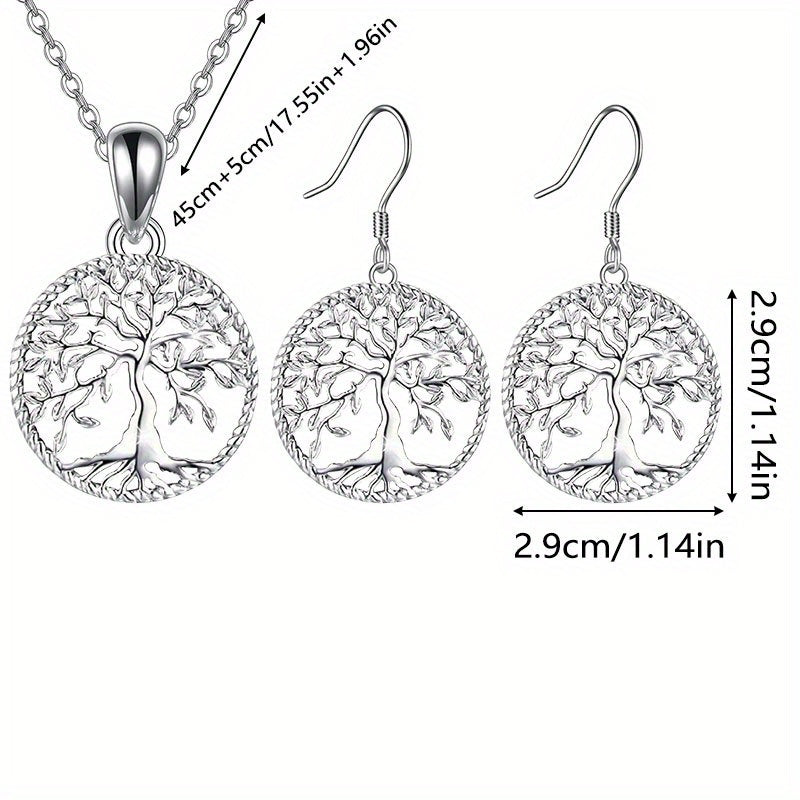 [Christmas Birthday Gift] 3pcs 925 Silver Shining Fashion Personality Simplicity New Creativity Tree Earrings Necklace Party Commemorative Jewelry Exquisite Christmas Birthday Gift