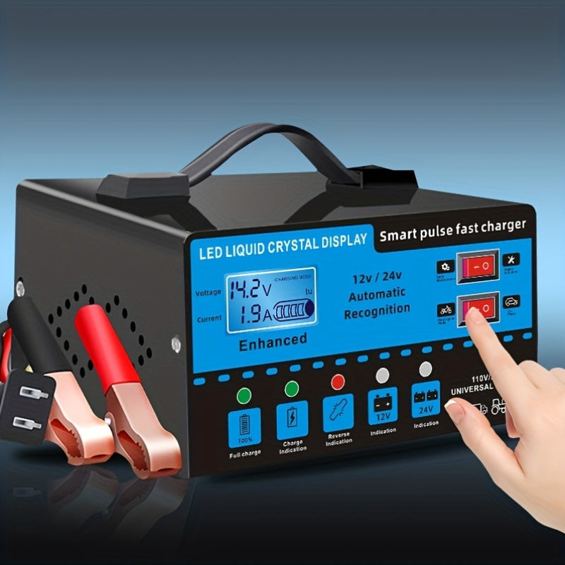 [Intelligent] 12V And 24V Intelligent Universal Battery Charger Inverter, With LCD Display Intelligent Maintenance Overcharge And Short Circuit Protection, Suitable For Intelligent Trickle Charging Maintenance Of Various Cars, Yachts, And Batteries