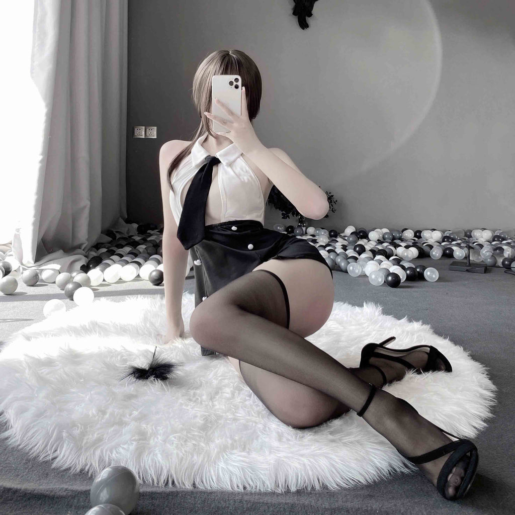 T-2489 Fun Lingerie Sexy Skirt OL Secretary Uniform Seductive Hot Nightclub Pajamas (Costume + short skirt + tie)