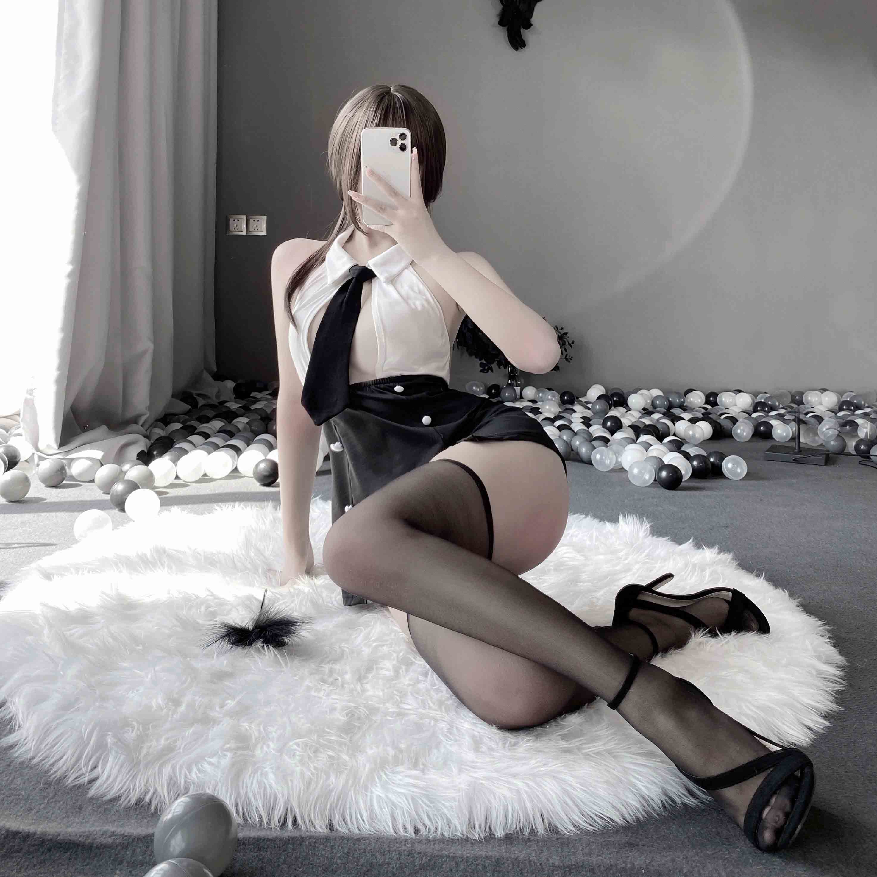 T-2489 Fun Lingerie Sexy Skirt OL Secretary Uniform Seductive Hot Nightclub Pajamas (Costume + short skirt + tie)