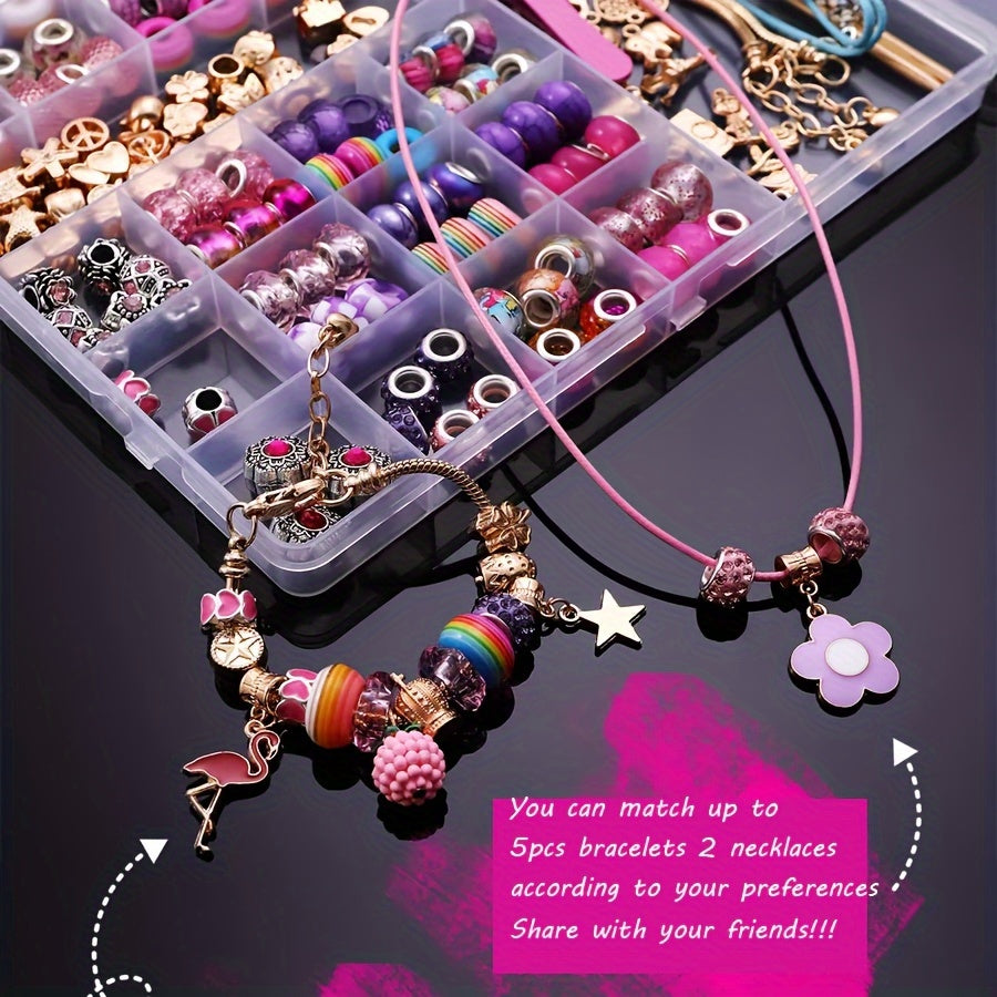 305pcs Charm Bracelet Making Kit, DIY Jewelry Making Supplies with Golden Beads & Colorful Glass Beads, Friendship Bracelet Necklace Craft Set, Ideal Birthday Xmas Gift