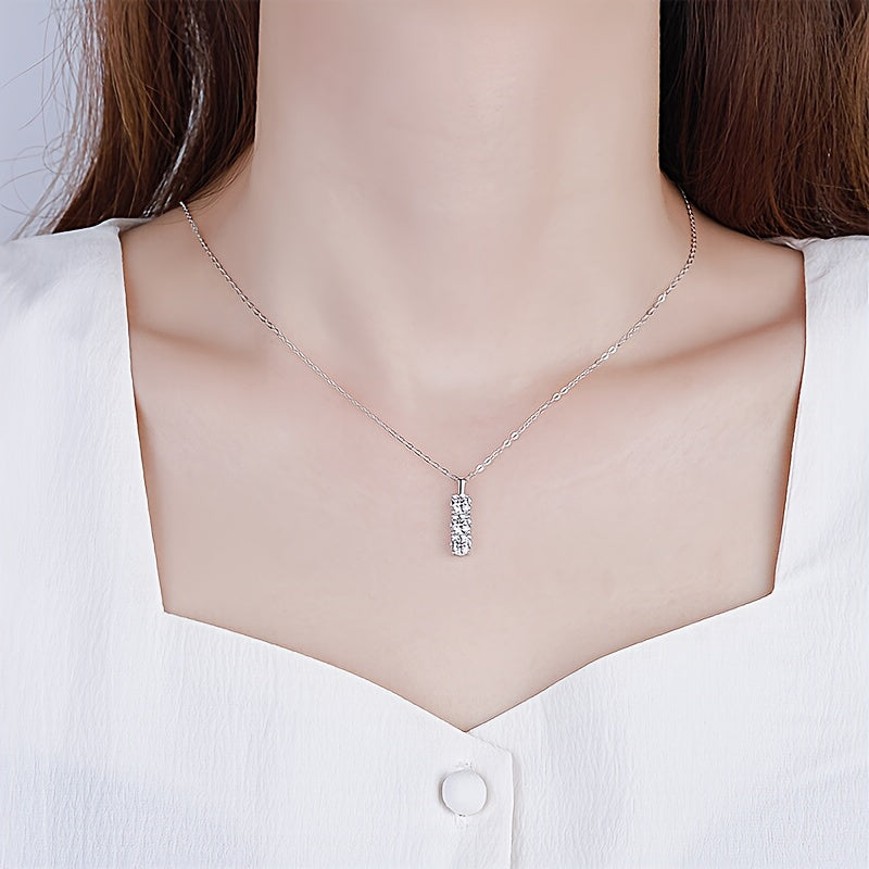 2pcs Set S925 Sterling Silvery Moissanite Necklace + Earrings, 1.8 Carat Elegant Gemstone Pendant, Stylish Unisex Design, Luxury And Exquisite Jewelry, Suitable for Couples, Friends, Birthdays, Anniversaries, Valentine's Day, New Year.