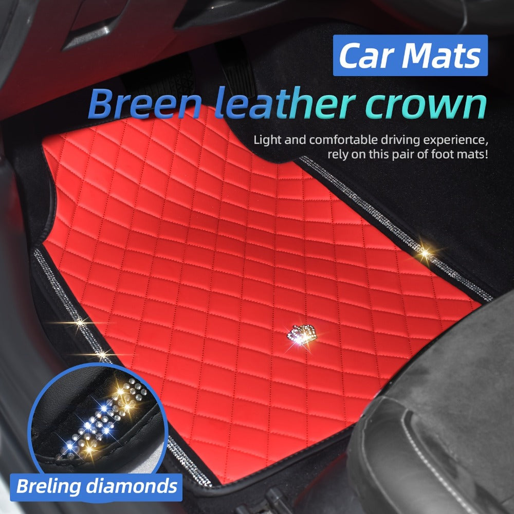 Red Black PVC Embroidery Inlaid Glitter Glowing Crown Artificial Rhinestone Car Foot Pad Easy To Clean Unisex