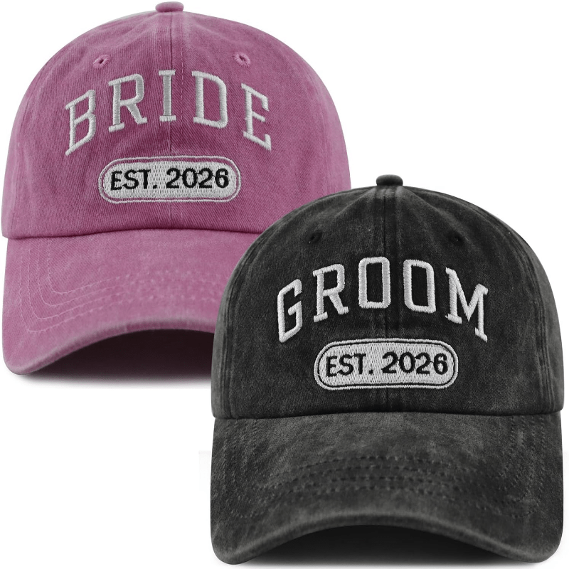 2pcs Bride & Groom Est. 2026 Adjustable 3D Baseball Cap - Fun Engagement & Honeymoon Couple Hat, Perfect for Father's Day, Mother's Day, Birthdays, Christmas, Thanksgiving Gifts