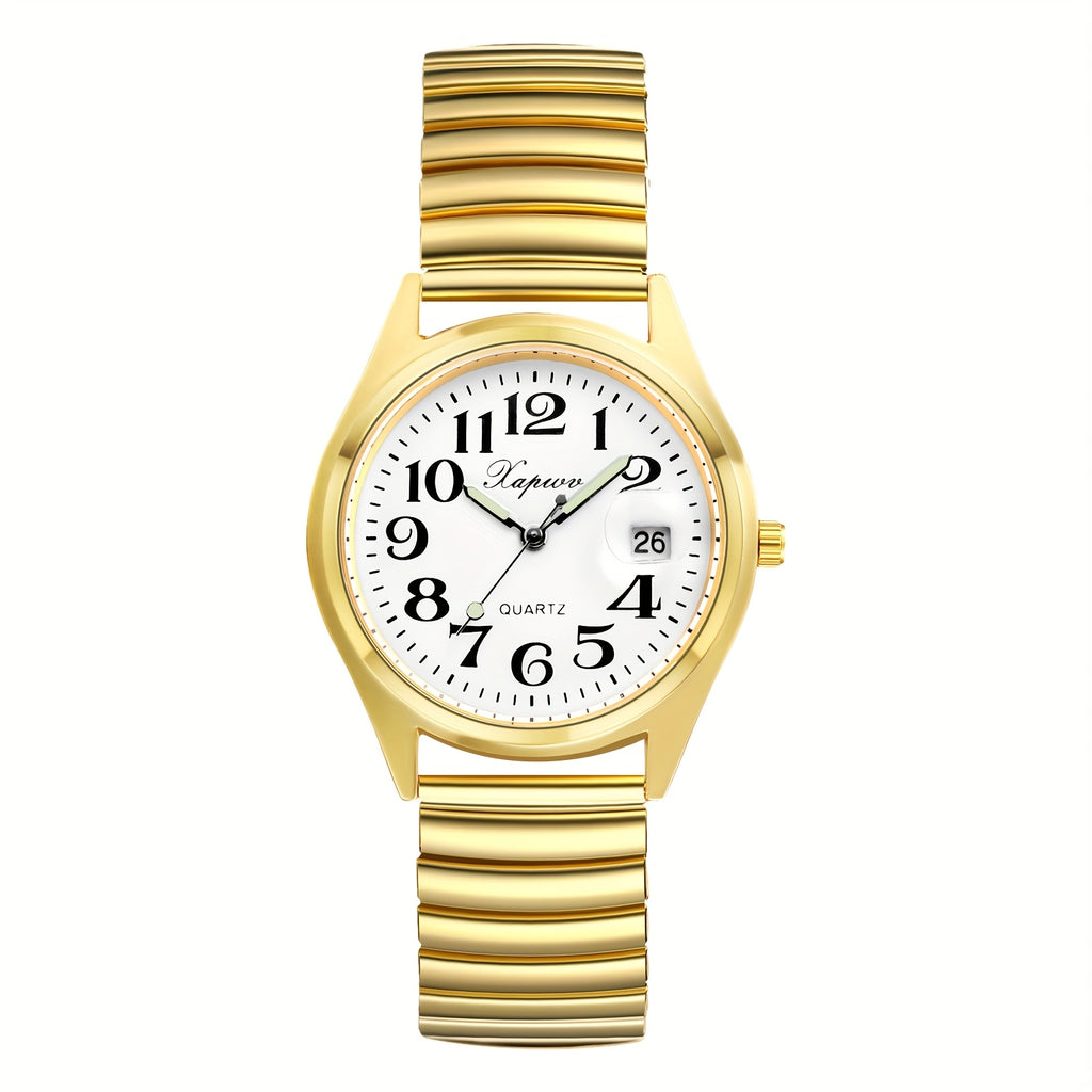 Men's Analog Quartz Elastic Watch, Senior Citizen Stretch Wristwatch, Round Case, Expandable Strap, Large Arabic Numerals Scale Dial, Clear And Easy to Read, Easy to Wear, Suitable for Casual Business Wear, Christmas Birthday Anniversary Gift