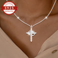 [Vacation, Banquet] 1pc, S925 Silver Cross Crown Necklace, Women's Fashion Pendant Necklace, Vintage Luxury, Suitable for Women's Daily Wear, Vacation, And Banquet Occasions, Hypoallergenic, Total Weight of The Product (2.85G)