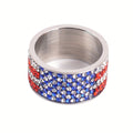 Patriotic Stainless Steel Rings with Rhinestone Accents - American Flag Design Jewelry Gift for Men And Women