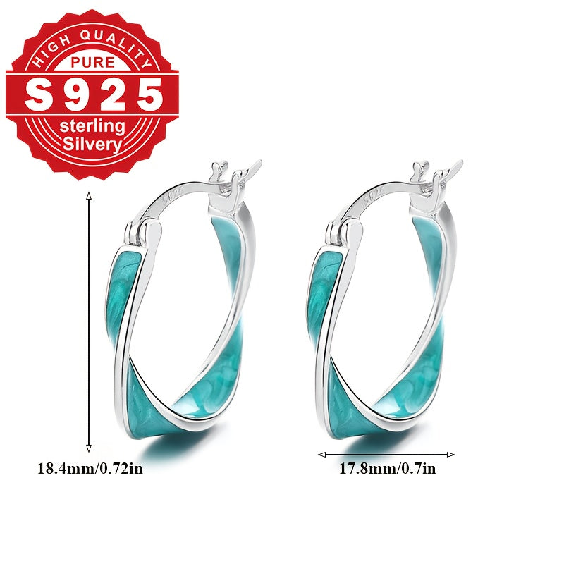 Women's 925 Sterling Silver Hoop Earrings with Turquoise & Blue Accents - Elegant Everyday Jewelry for Christmas Gifts, Versatile for Casual & Formal Occasions, Christmas Earrings, Formal Accessory, Luxurious Finish, Durable Jewelry