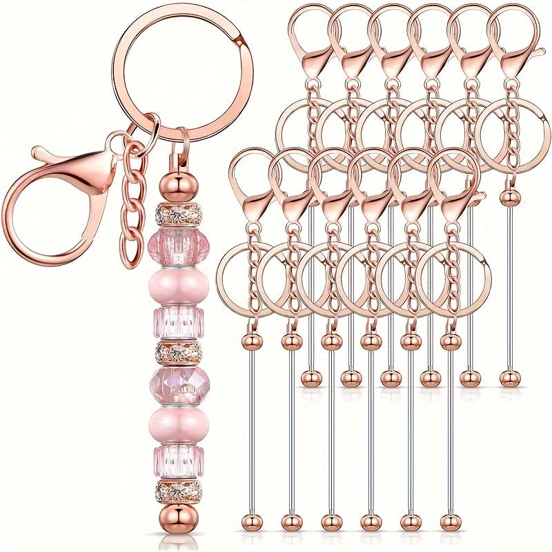 12/24pcs Stainless Steel Beadable Keychain Blanks Beaded Keychain Kit for Crafting Metal Keyring Pendant with Charms for Gifts Christmas & Halloween Gift Key Chain Pendant Production Supplies