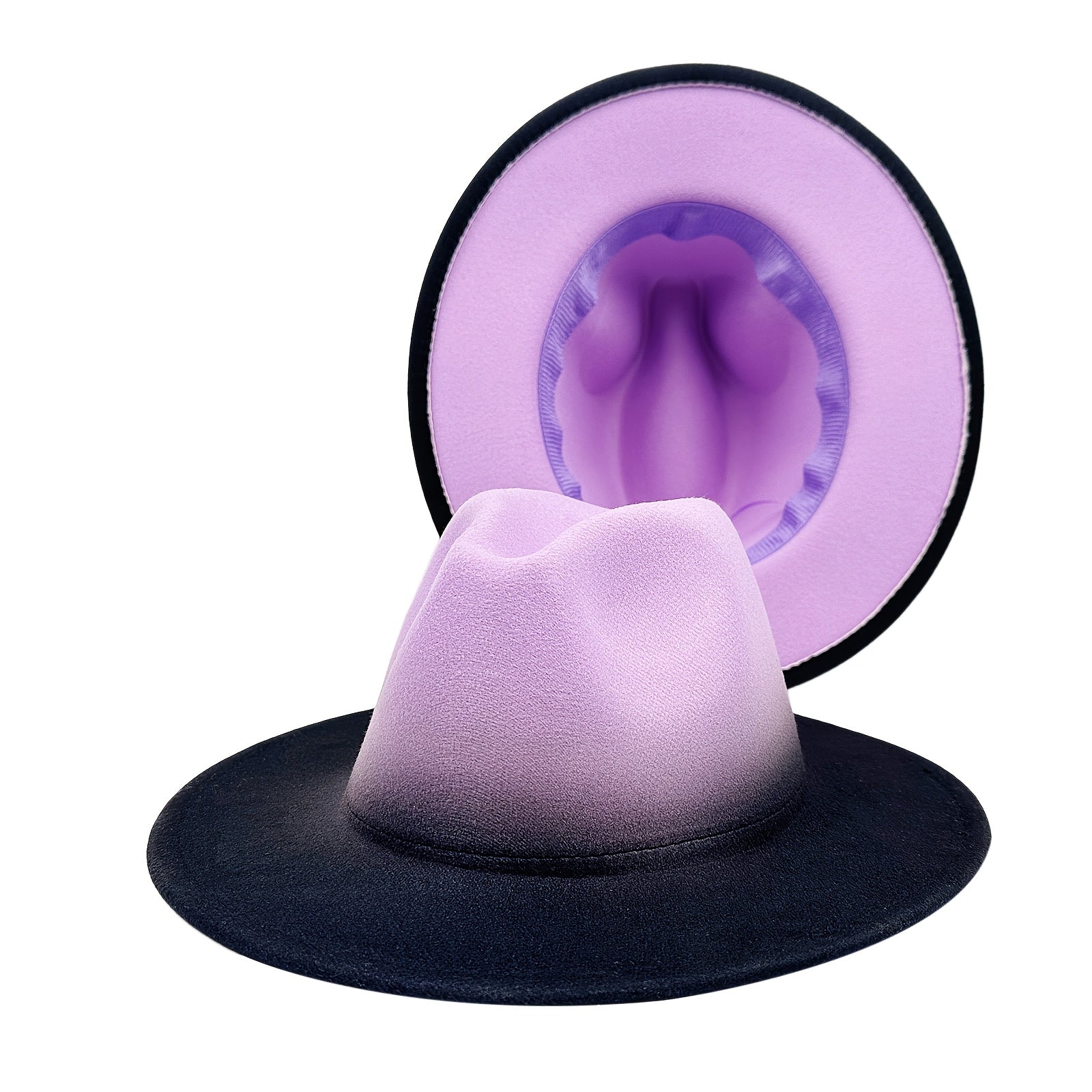 [Classic Two Tone Hat] Flongo Women Men Classic Two Tone Gradient Color Wide Brim Fedora Hat Jazz Panama Cap