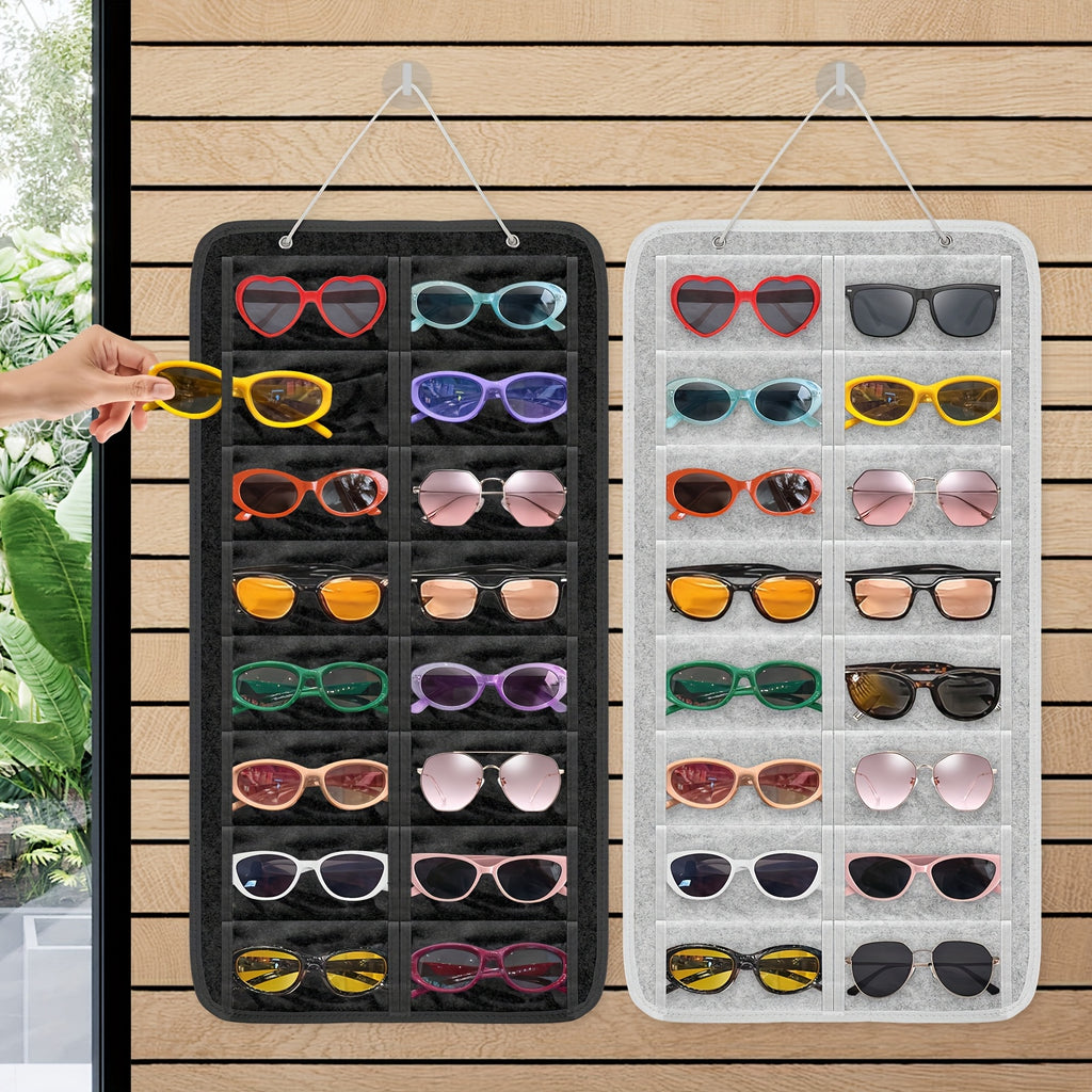 [Glasses Organizer 16 Pockets] Hanging Glasses Organizer With 16 Pockets, Foldable Felt Eyewear Storage Bag With Wall-Mounted Design, Space-Saving Sunglasses Holder For Household Use