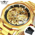 1pc Men's Luxury Golden Skeleton Automatic Mechanical Watch with Luminous Hands, Stainless Steel Band, And Unique Irregular Case - Elegant Business Casual Style, Perfect for Anniversary, Christmas, Valentine's Day, Or Birthday Gifts