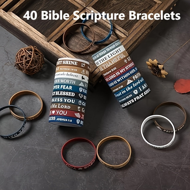 40 Bracelets- Bible Verses- Silicone Bracelets Bible Bracelets- Cute and Colorful Bracelets- Comfortable and Lightweight- Suitable for Men and Women Daily Wear and Perfect Party Gifts