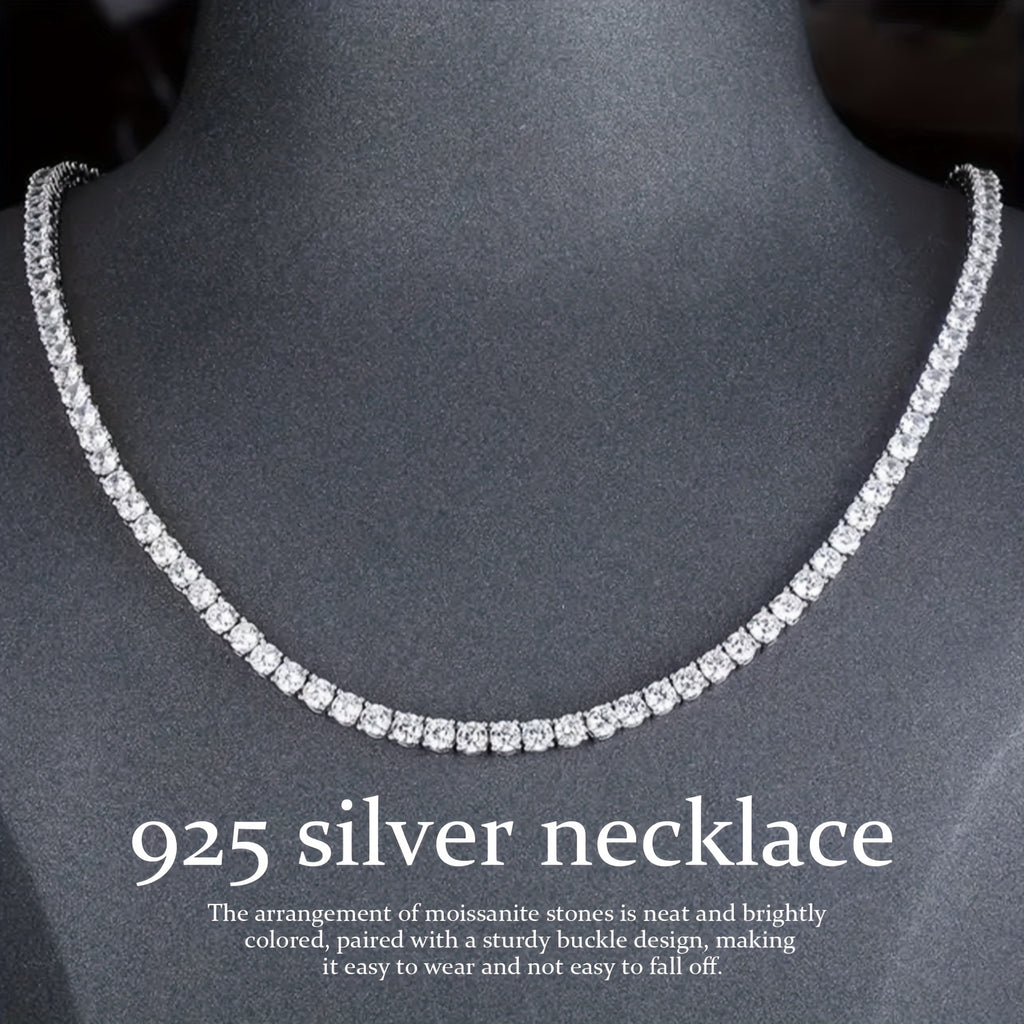 4Mm moissanite Tennis Necklace, S925 925 Silver Men'S Necklace, Elegant moissanite Jewelry, Available in 18/20/22/24 Inches, Perfect for Banquets/Parties/Dinners, High-End Gifts for Celebrations | Weddings | Birthdays | Christmas | Valentine'S Day