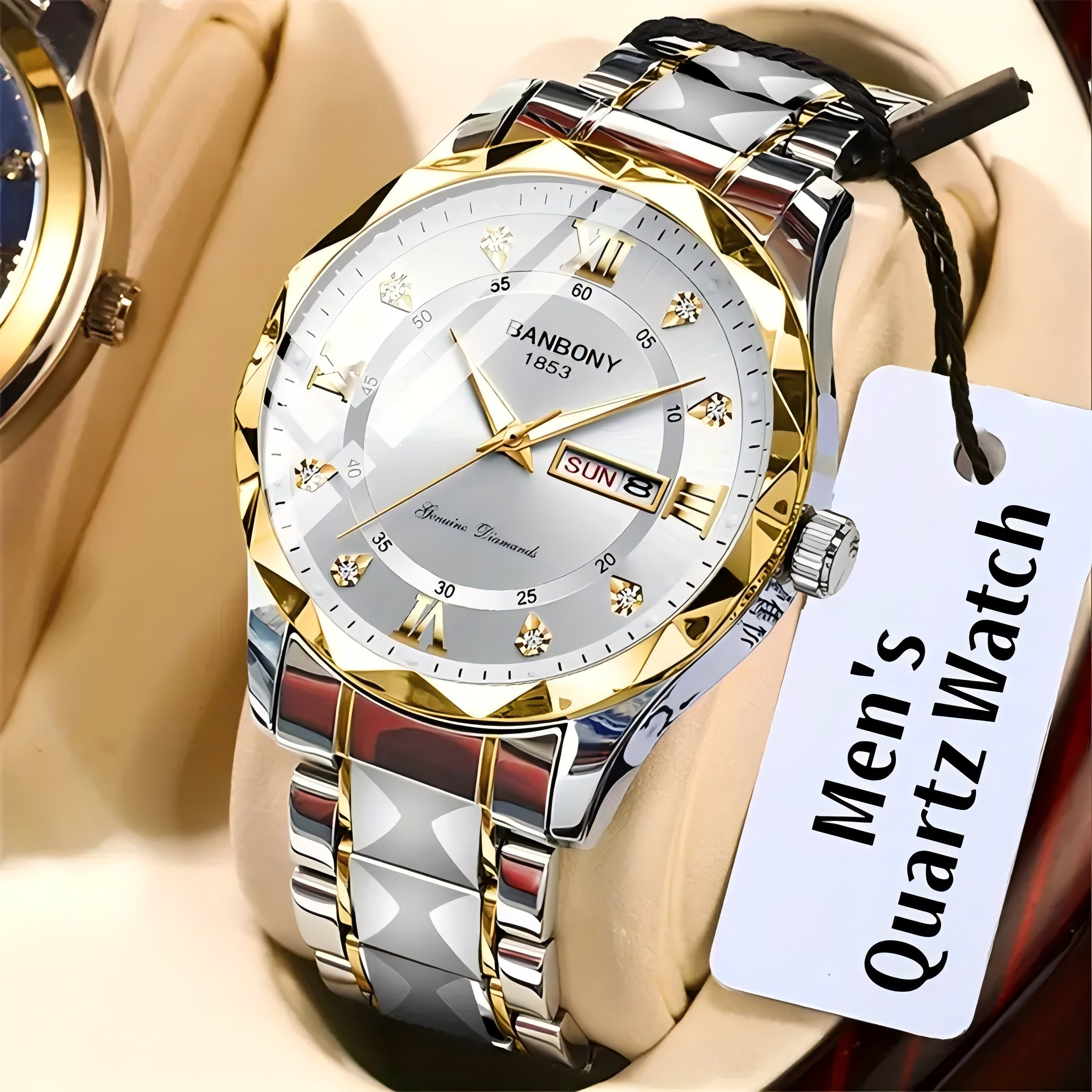 1pc Luxury Stainless Steel Strap Multifunctional Watch- Roman Numerals Dial, Rhinestones Accents, Luminous Hands, Water-Resistant, Ideal Birthday, Holiday, Anniversary Gift for Men