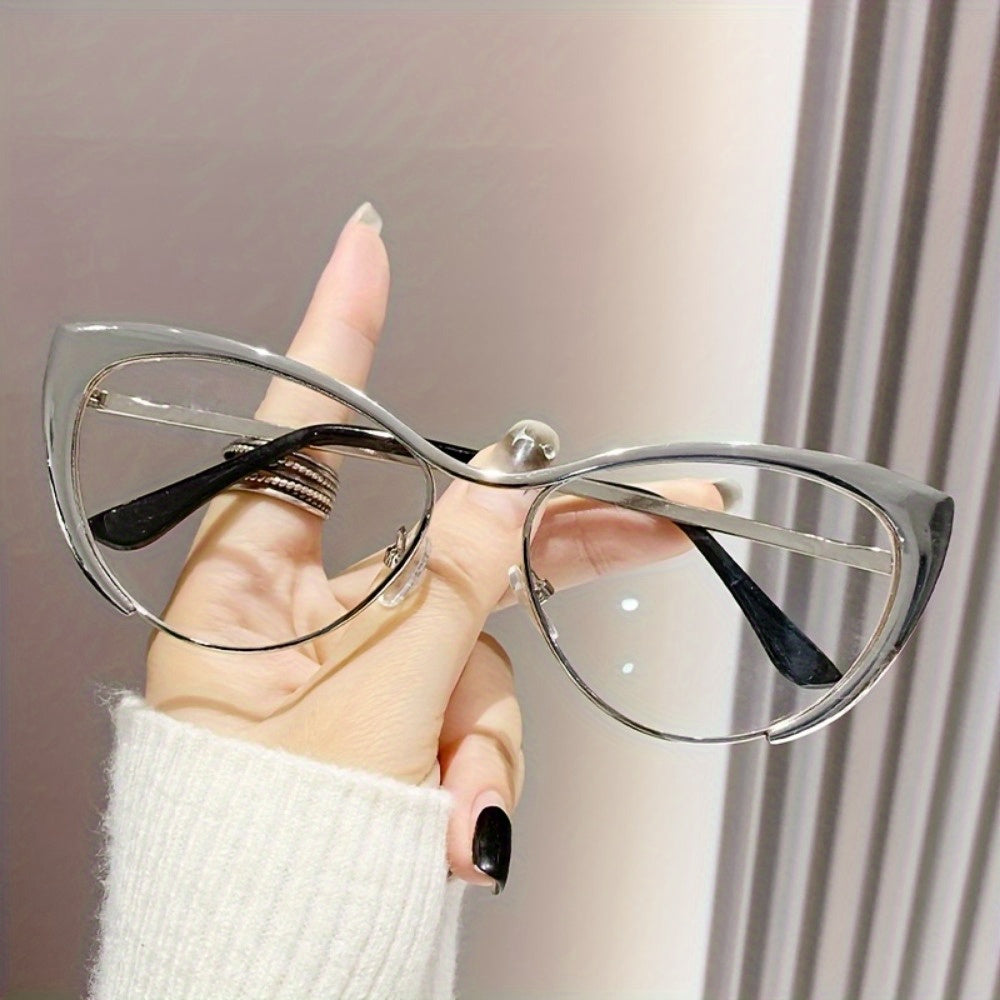 A Pair Of Golden Luxurious Cat-eye Glasses with Anti-blue Light, Retro Punk Style, Perfect for Ladies And Party Decorations