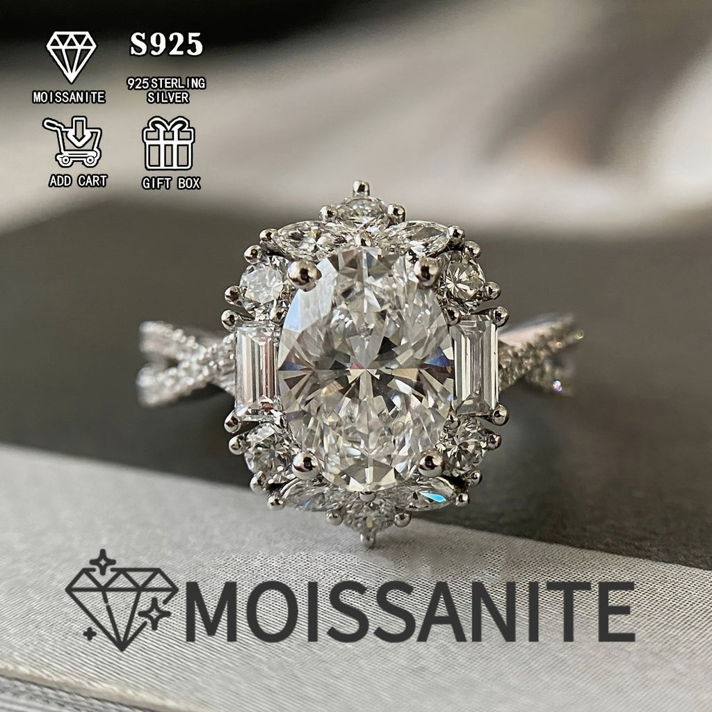Elegant 2 Carat Oval Engagement Ring - Hypoallergenic S925 Sterling Silvery, Bohemian Style with Cross Goose Egg Design, Perfect for Weddings and Anniversaries, Perfect Gift for Her, 3.5g, Hypoallergenic, Women's, Bohemian, Elegant Style
