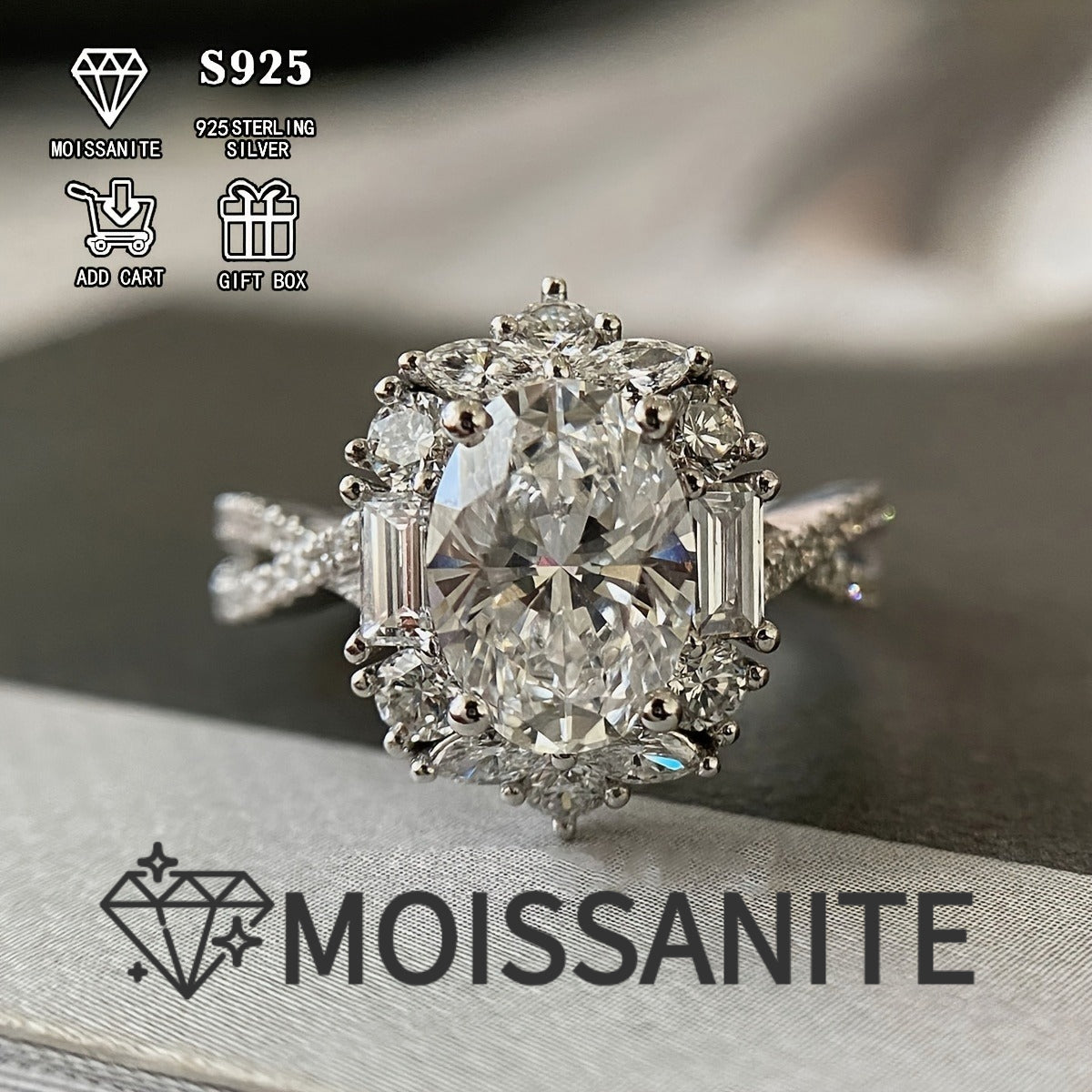 Elegant 2 Carat Oval Engagement Ring - Hypoallergenic S925 Sterling Silvery, Bohemian Style with Cross Goose Egg Design, Perfect for Weddings and Anniversaries, Perfect Gift for Her, 3.5g, Hypoallergenic, Women's, Bohemian, Elegant Style