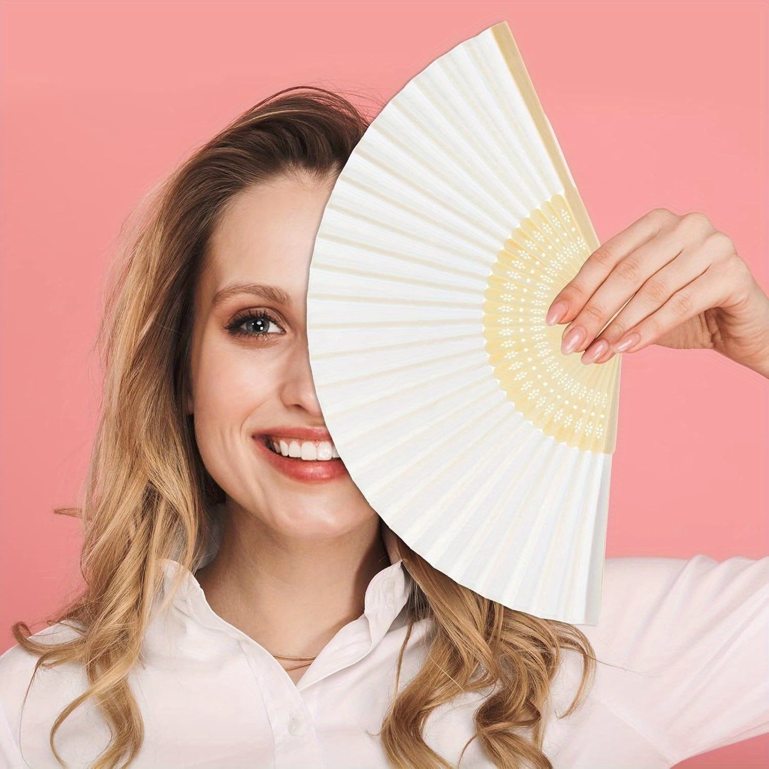 20/50/65pcs White Handheld Paper Fan Paper Folding Fans with Bamboos for Wedding Gift, Party, Cosplay, Dance Practice