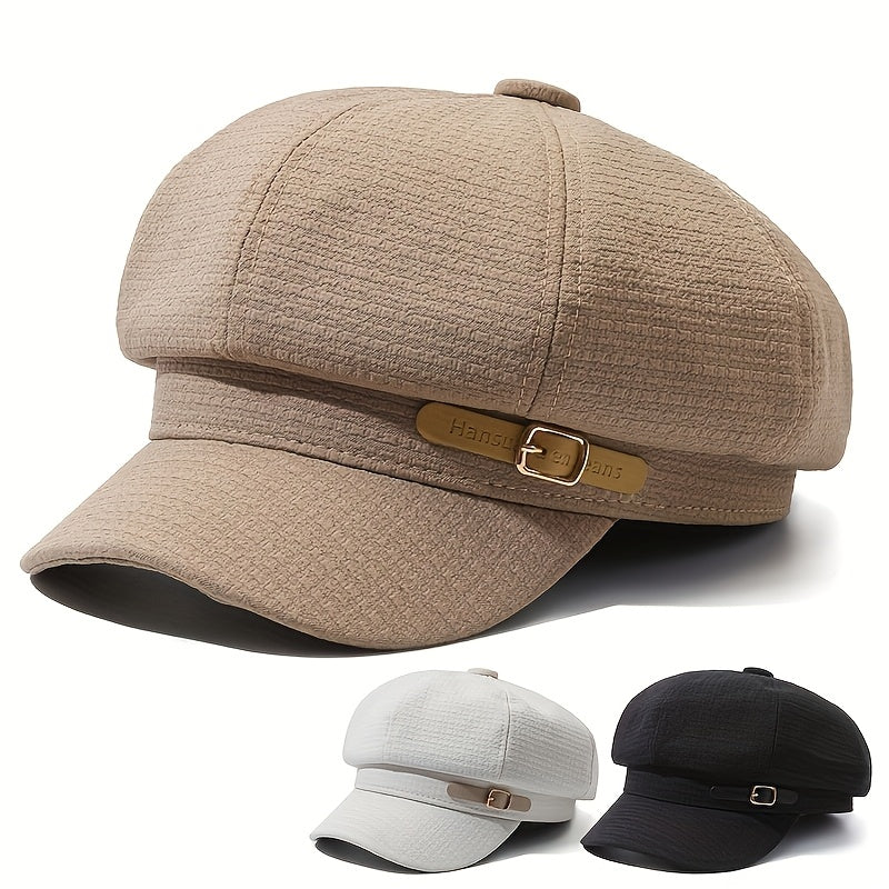 Chic And Adaptable Solid Color Newsboy Cap for Women, a Stylish Artist Hat Suitable for Any Season, Featuring a Short Brim, Perfect As a Gift