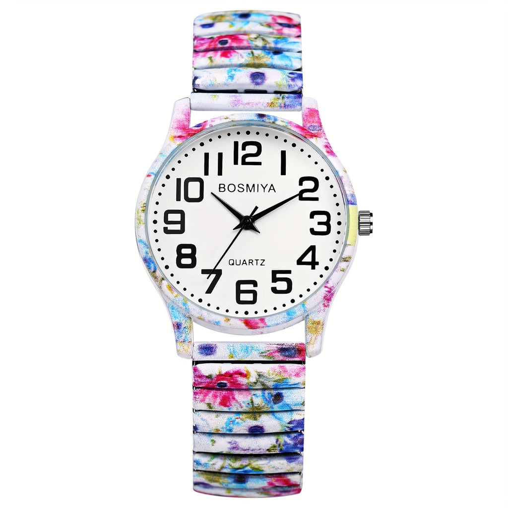 Women's Analog Quartz Elastic Watch, Teenager's Watch, Printed Stretch Stainless Steel Strap, Large Arabic Numerals Scale Dial, Clear And Easy to Read, Easy to Wear, Christmas Birthday Anniversary Gift, JEWELRYWE