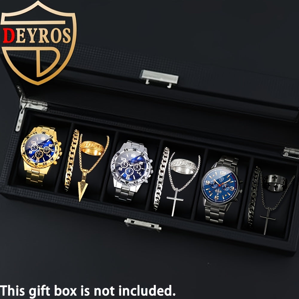 12pcs/Set, Mens Watches for Men, 3pcs Fashion Mens Watches Multi Color Combination Quartz Men Watches Sets Analog Alloy Watch Sets & 9pcs Mens Fashion Hip-Hop Bracelet+Necklace+Ring Mens Jewelry Sets - Christmas, Halloween Gift, Reloj Para Hombre